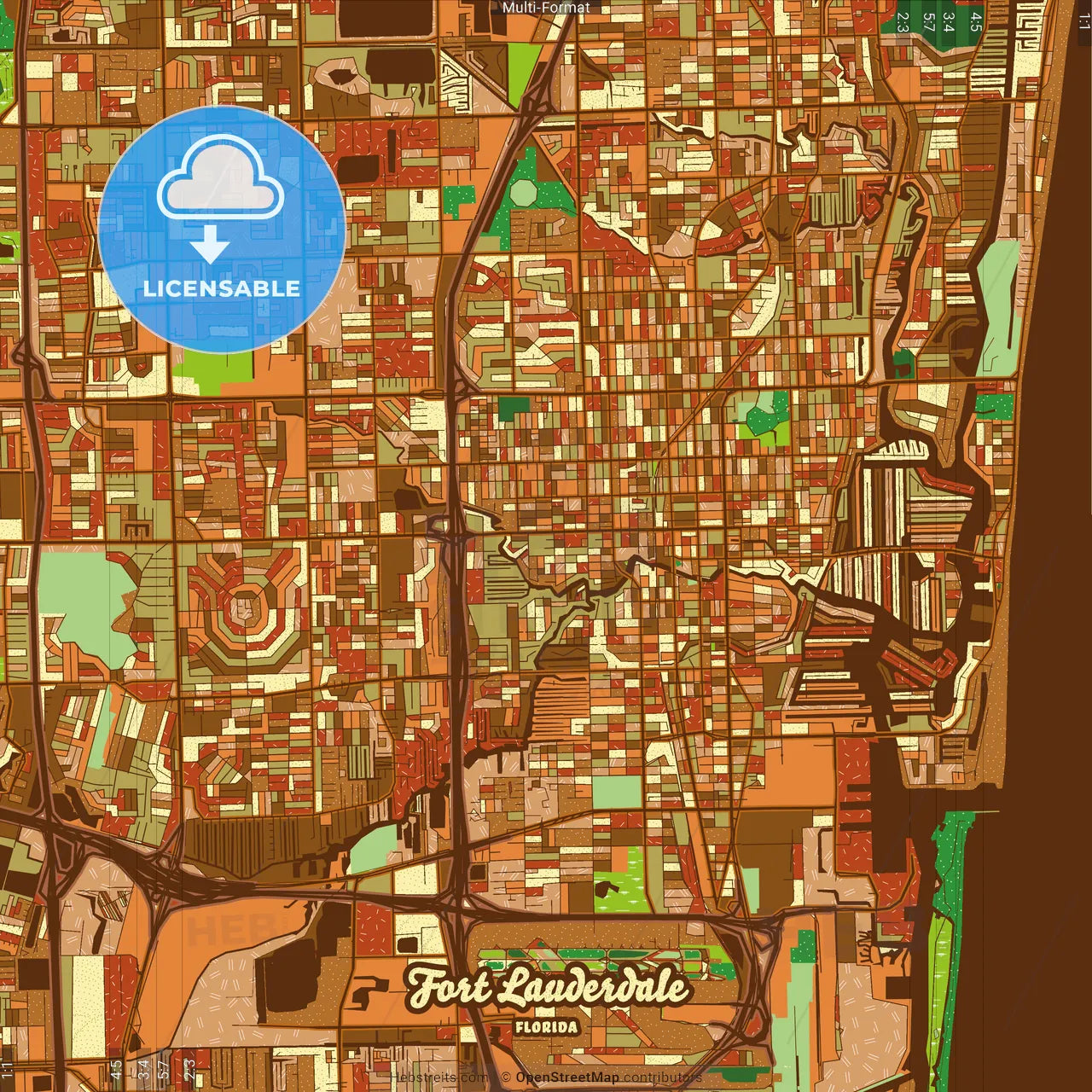 Fort Lauderdale Florida Farmhouse Poster Art Map Template