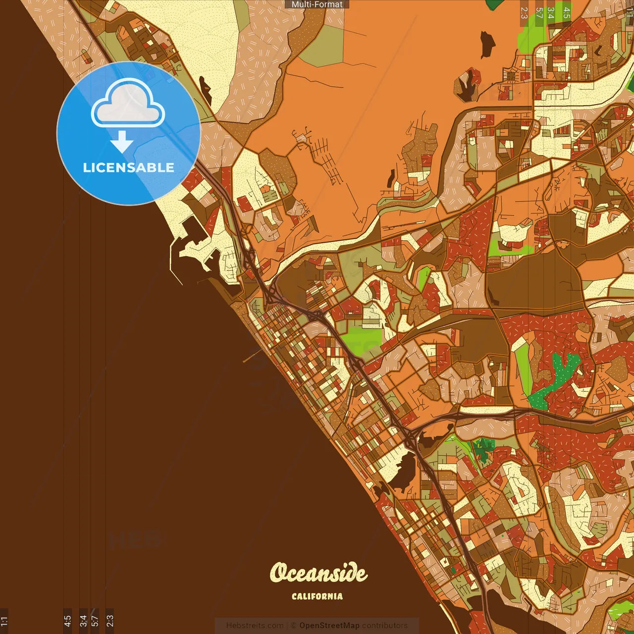 Oceanside California Farmhouse Poster Art Map Template