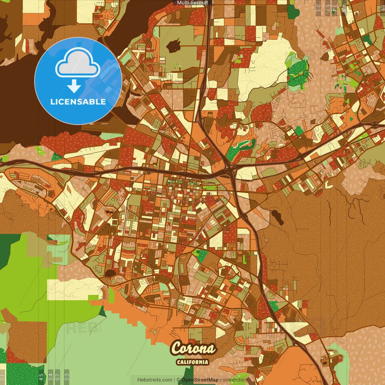 Corona California Farmhouse Poster Art Map Template