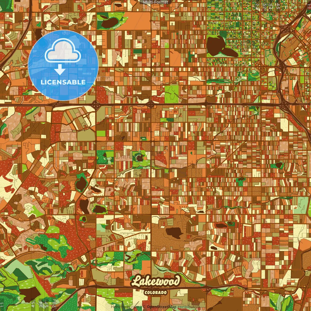 Lakewood Colorado Farmhouse Poster Art Map Template