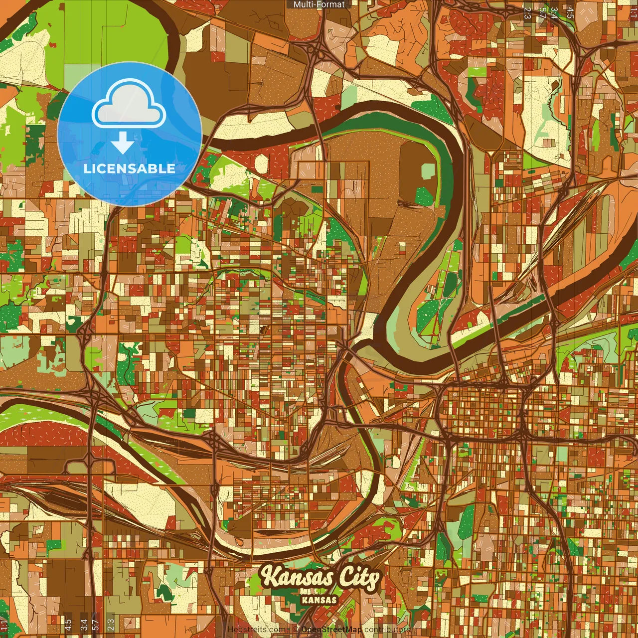 Kansas City Kansas Farmhouse Poster Art Map Template