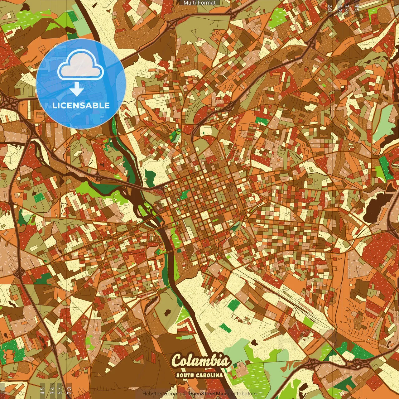 Columbia South Carolina Farmhouse Poster Art Map Template