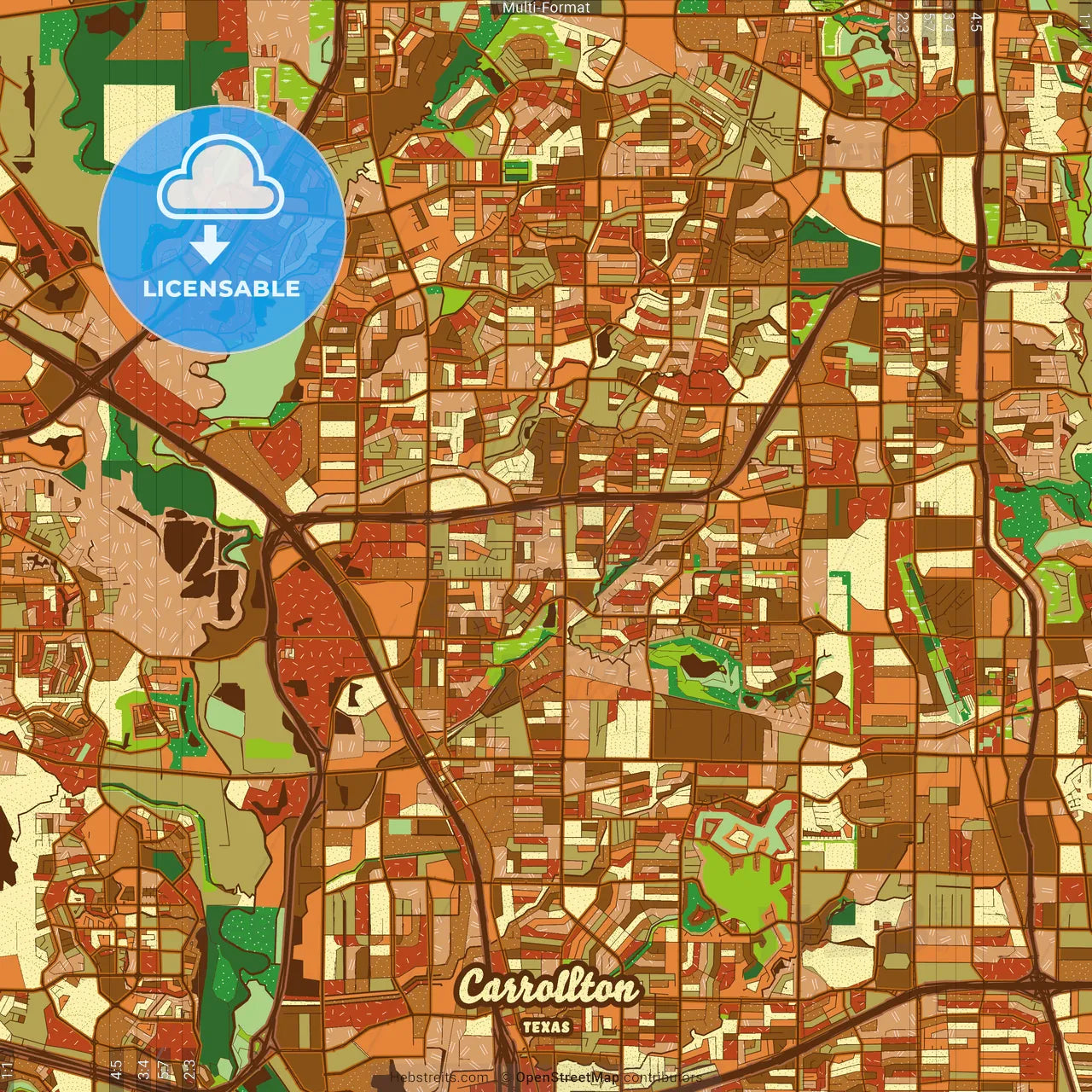 Carrollton Texas Farmhouse Poster Art Map Template