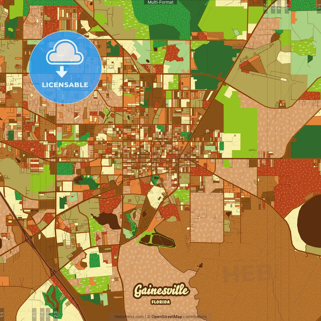 Gainesville Florida Farmhouse Poster Art Map Template