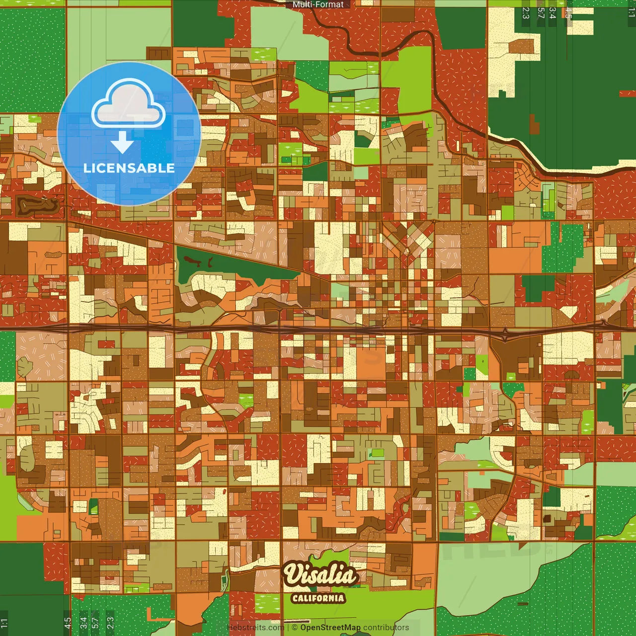 Visalia California Farmhouse Poster Art Map Template