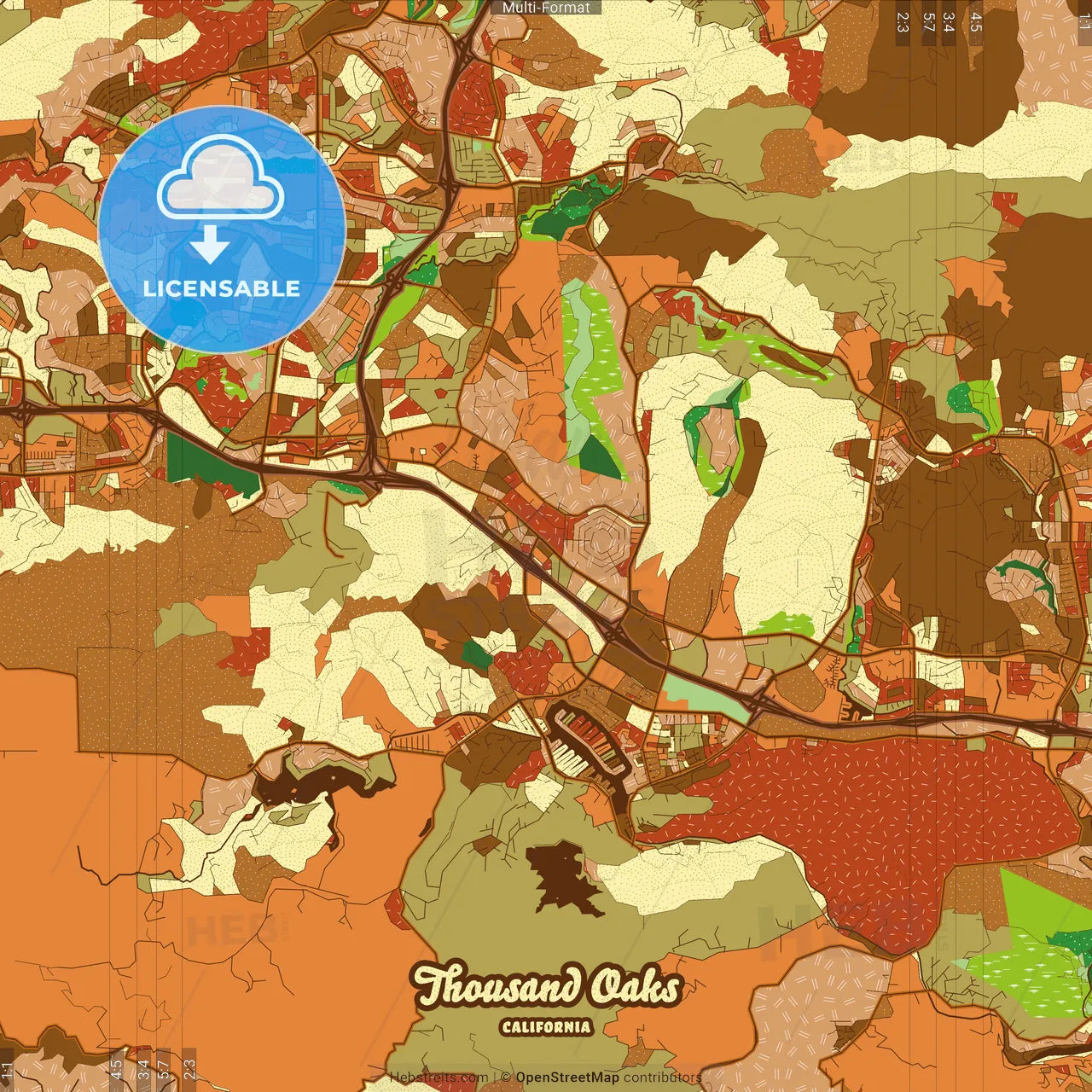 Thousand Oaks California Farmhouse Poster Art Map Template