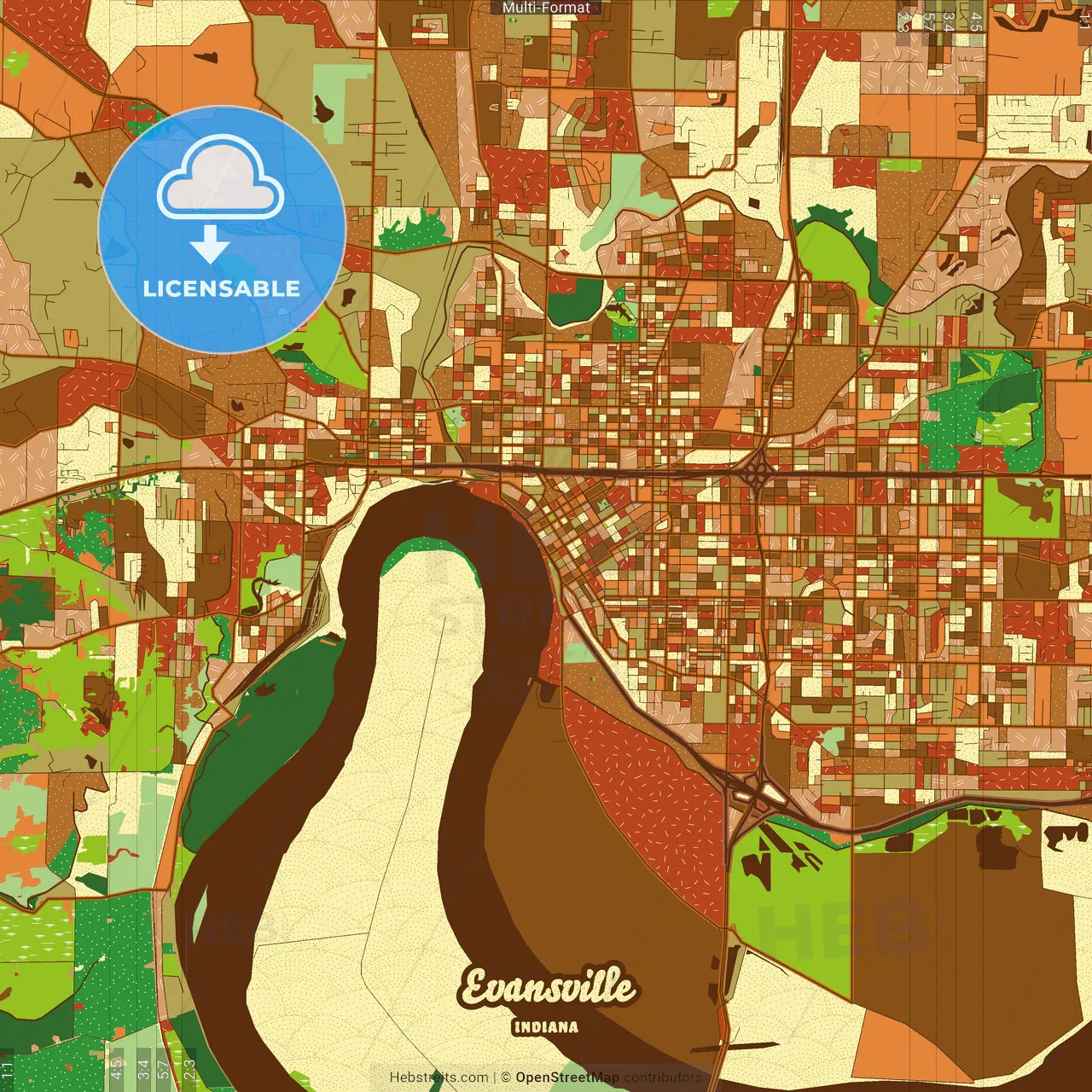 Evansville Indiana Farmhouse Poster Art Map Template