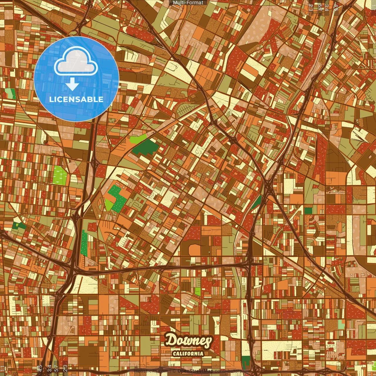 Downey California Farmhouse Poster Art Map Template