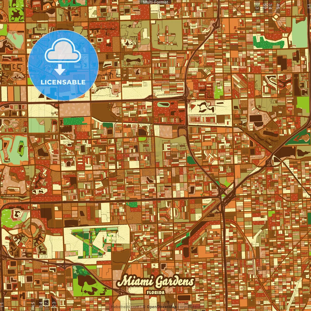 Miami Gardens Florida Farmhouse Poster Art Map Template