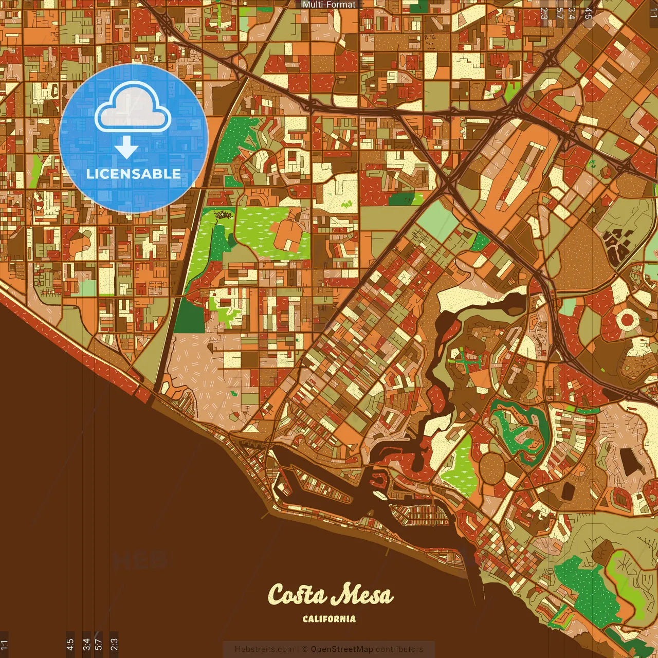 Costa Mesa California Farmhouse Poster Art Map Template