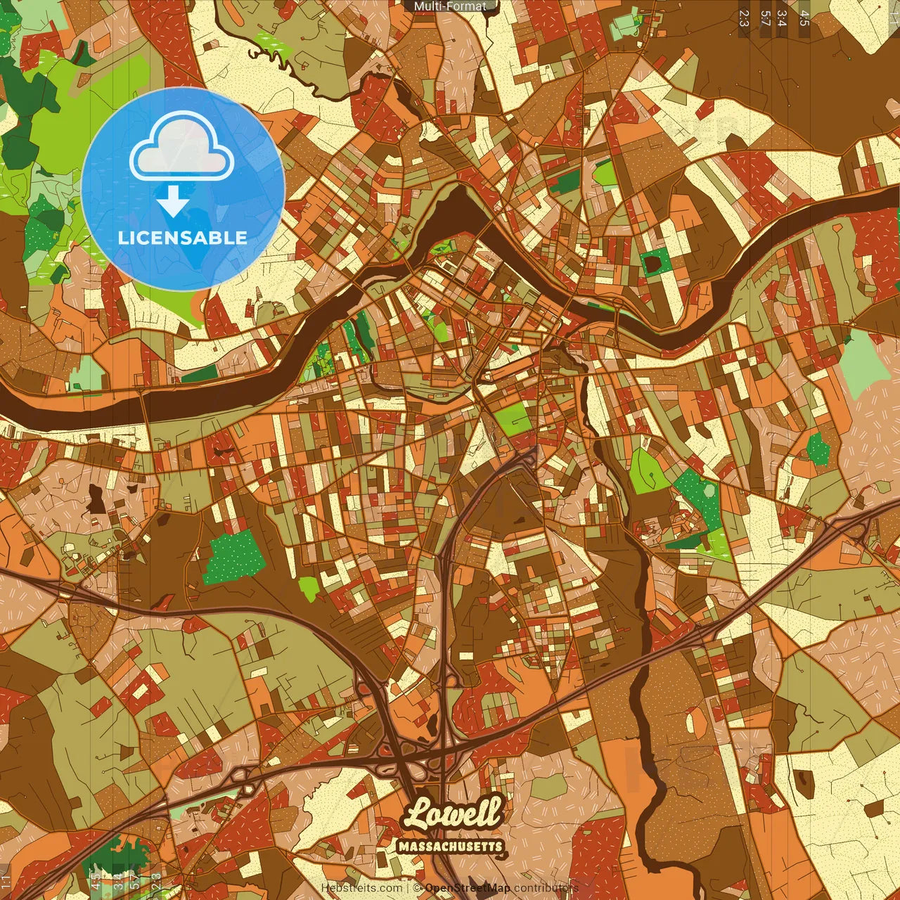 Lowell Massachusetts Farmhouse Poster Art Map Template