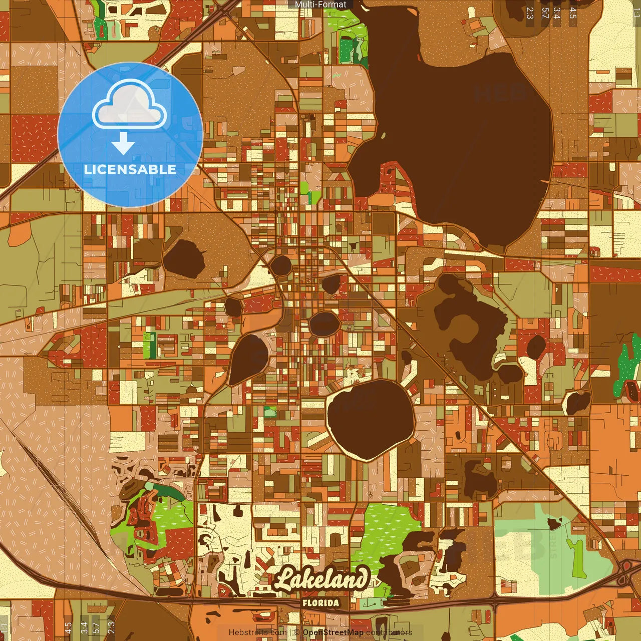 Lakeland Florida Farmhouse Poster Art Map Template