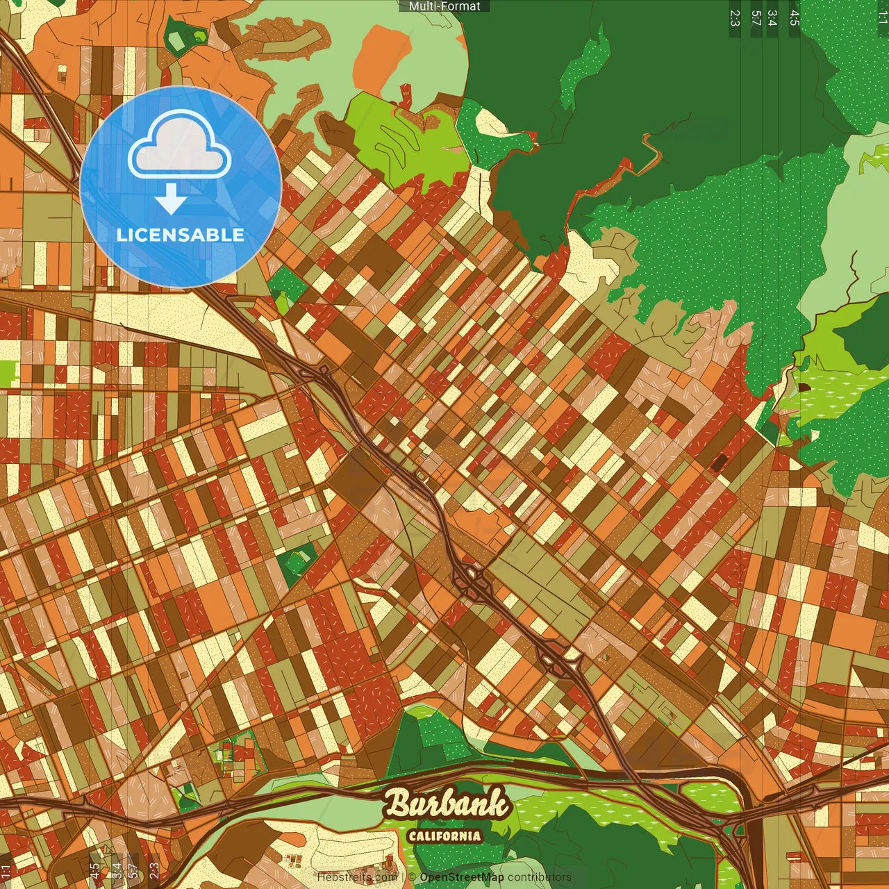 Burbank California Farmhouse Poster Art Map Template