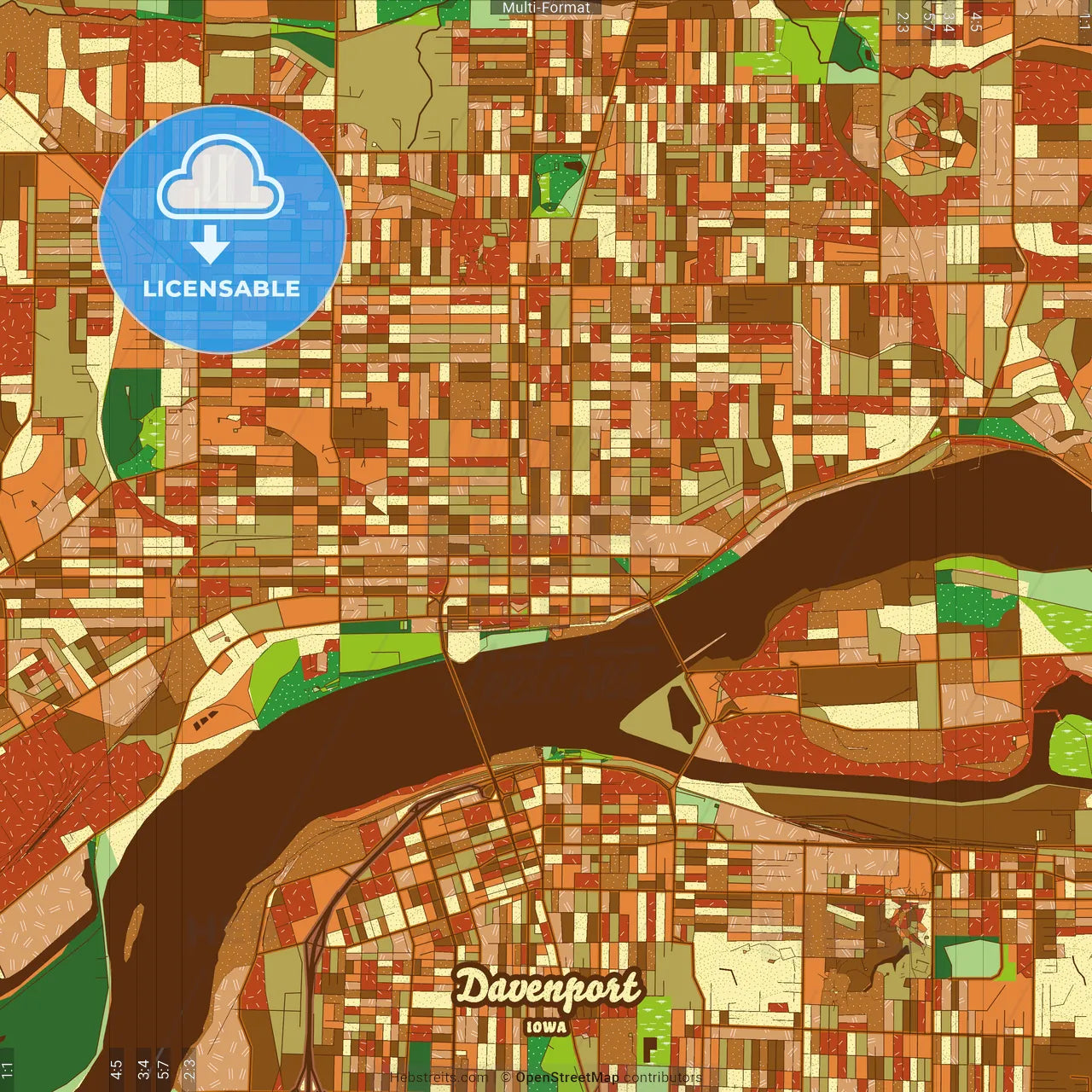 Davenport Iowa Farmhouse Poster Art Map Template