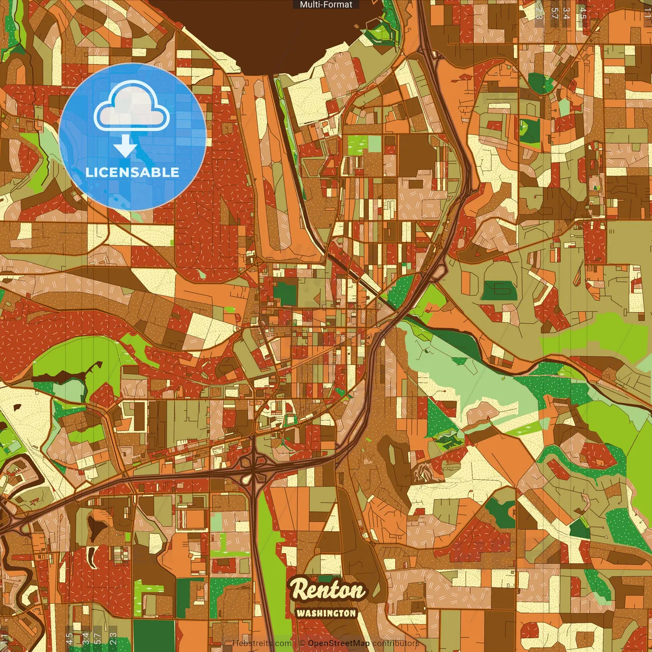 Renton Washington Farmhouse Poster Art Map Template