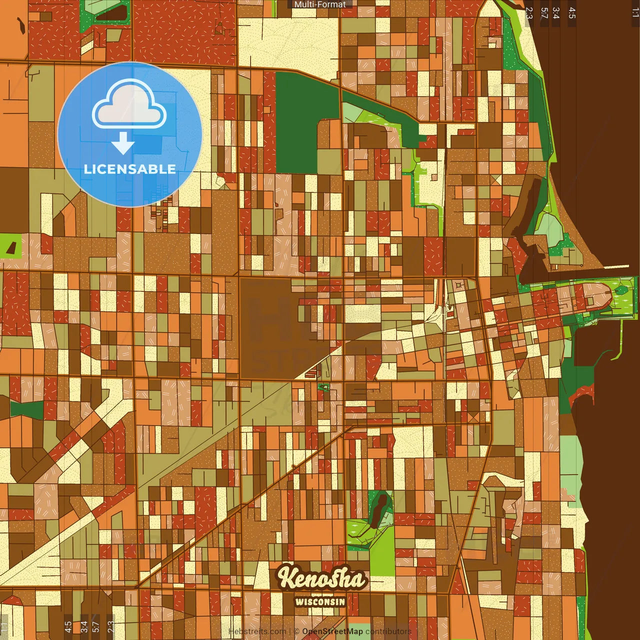 Kenosha Wisconsin Farmhouse Poster Art Map Template