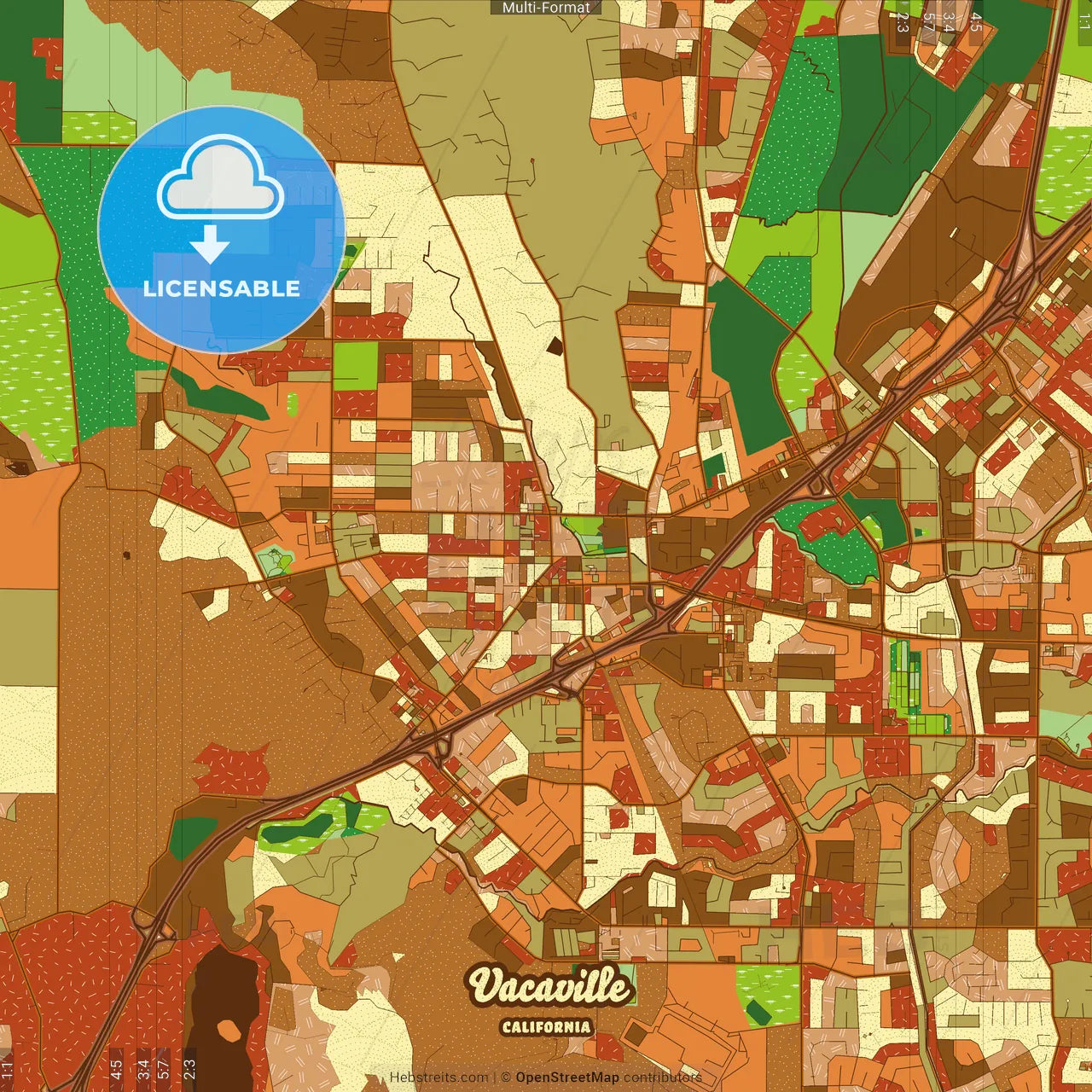 Vacaville California Farmhouse Poster Art Map Template