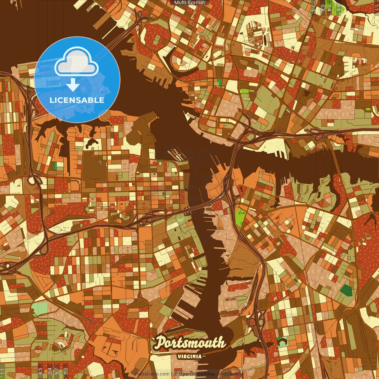 Portsmouth Virginia Farmhouse Poster Art Map Template