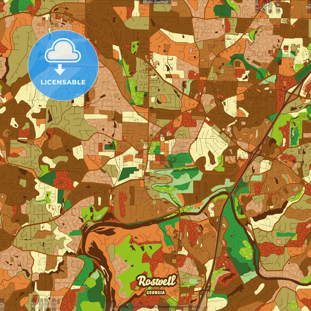 Roswell Georgia Farmhouse Poster Art Map Template