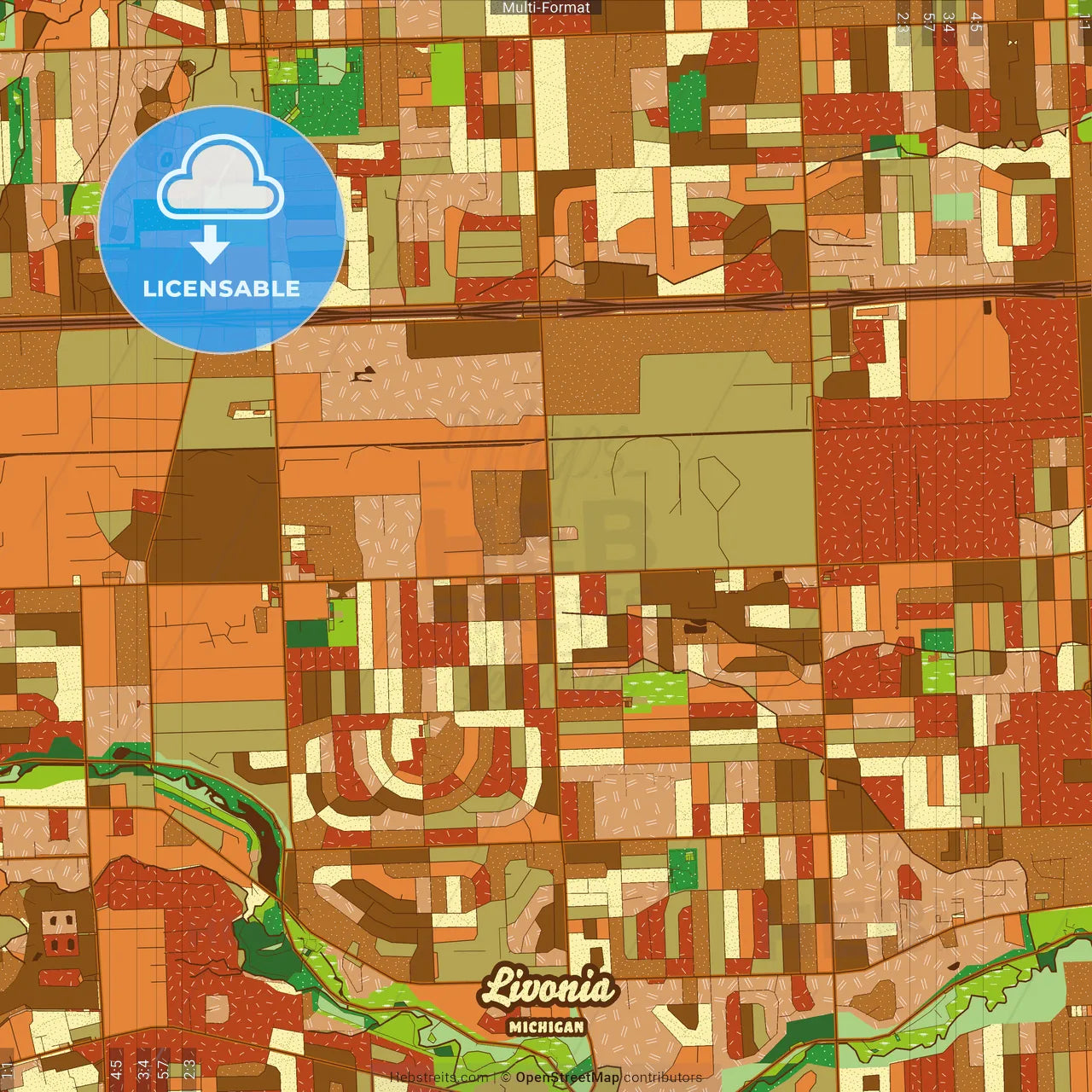 Livonia Michigan Farmhouse Poster Art Map Template