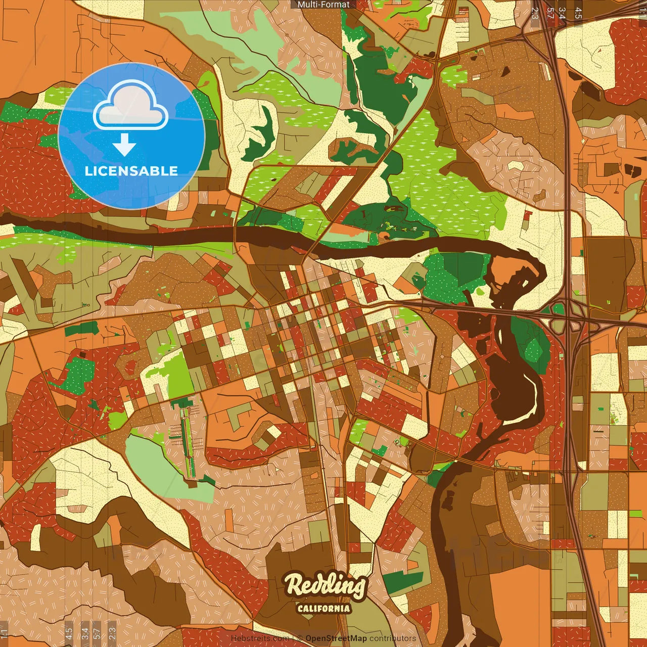 Redding California Farmhouse Poster Art Map Template