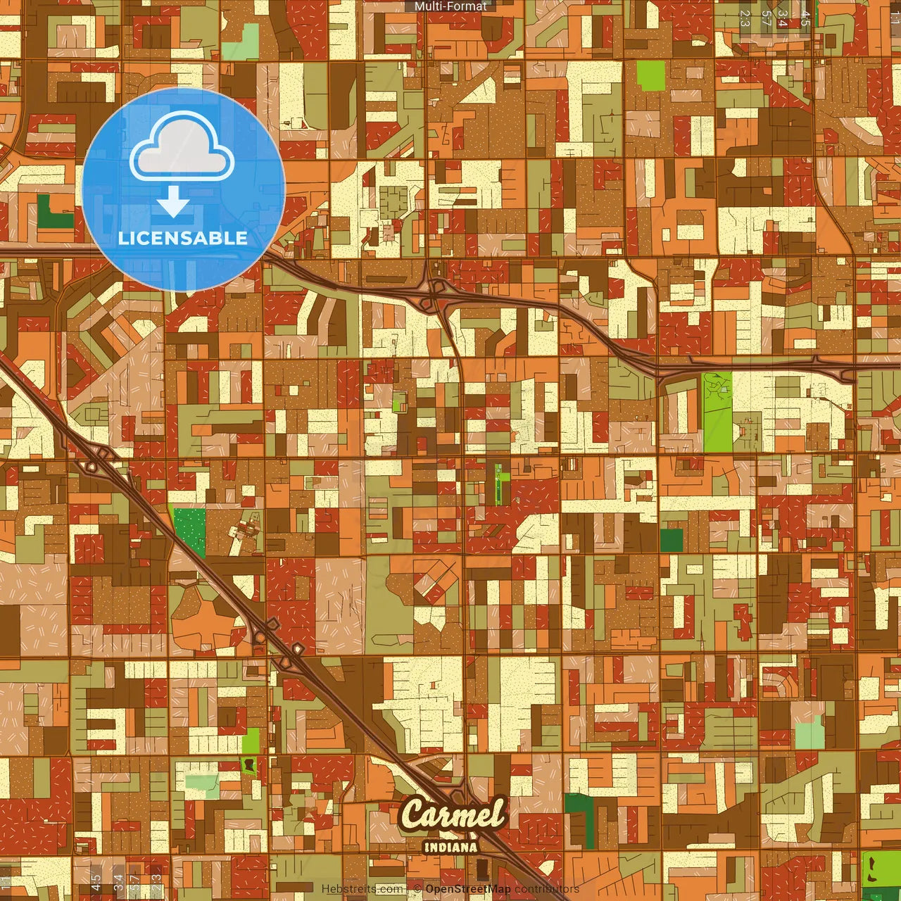 Carmel Indiana Farmhouse Poster Art Map Template