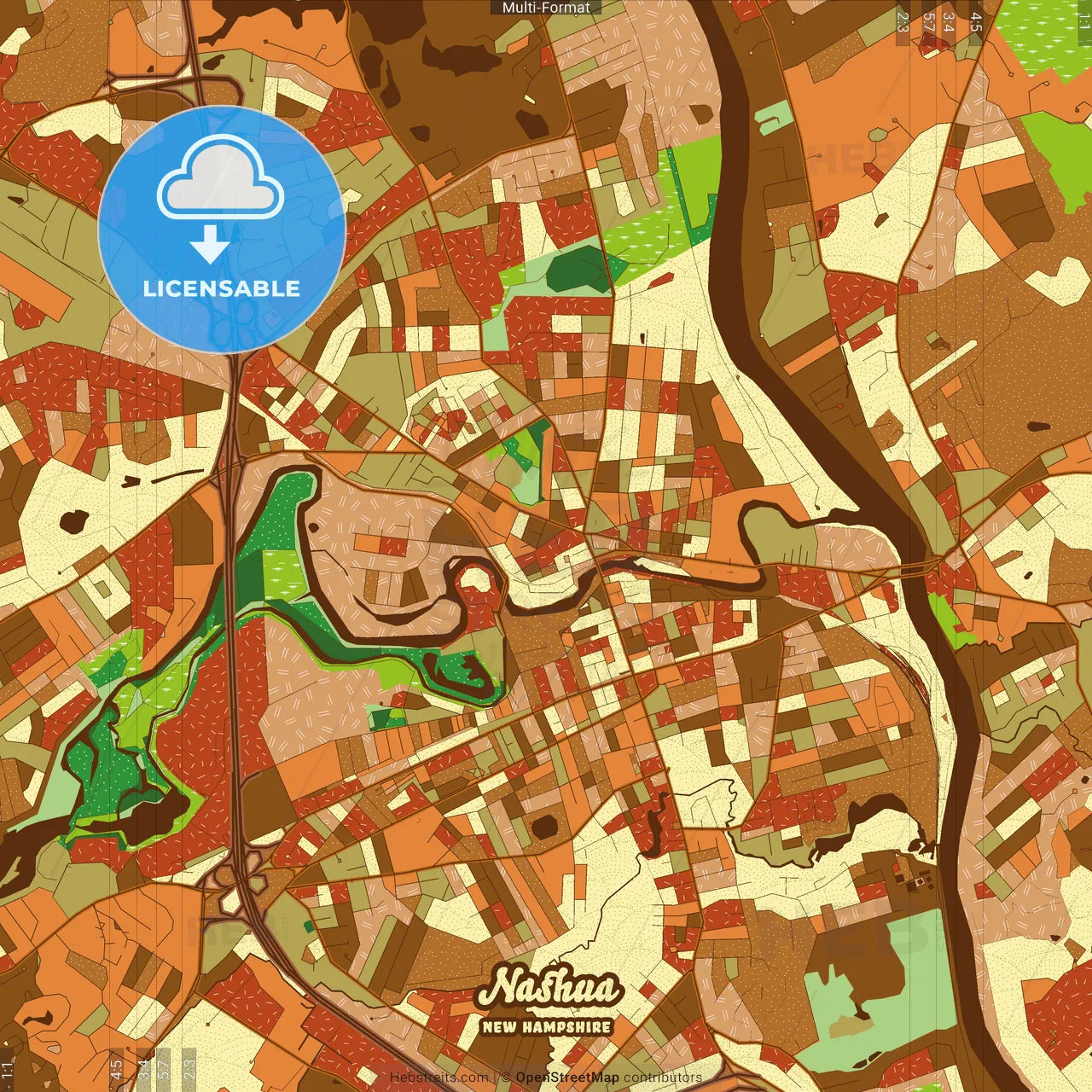 Nashua New Hampshire Farmhouse Poster Art Map Template