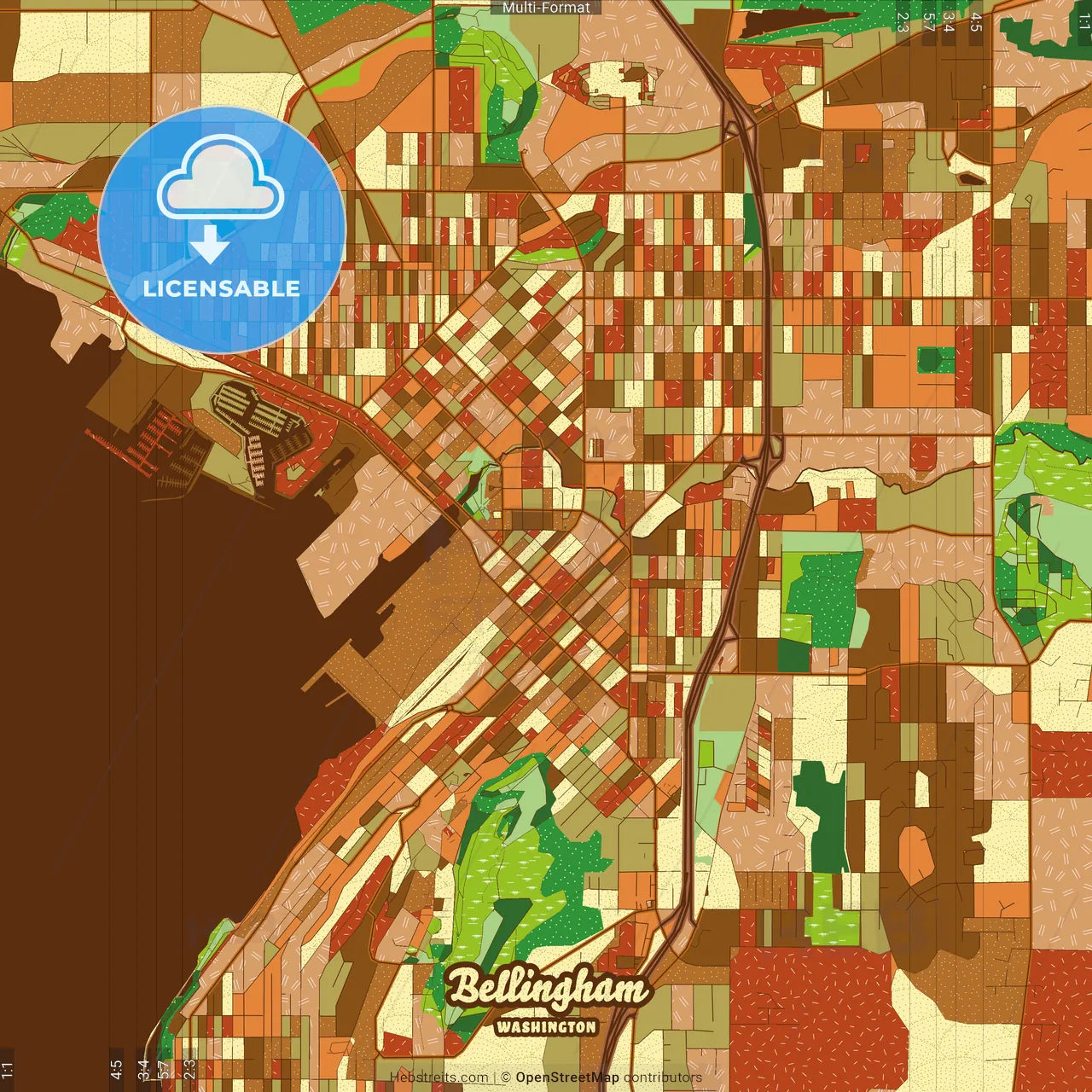 Bellingham Washington Farmhouse Poster Art Map Template