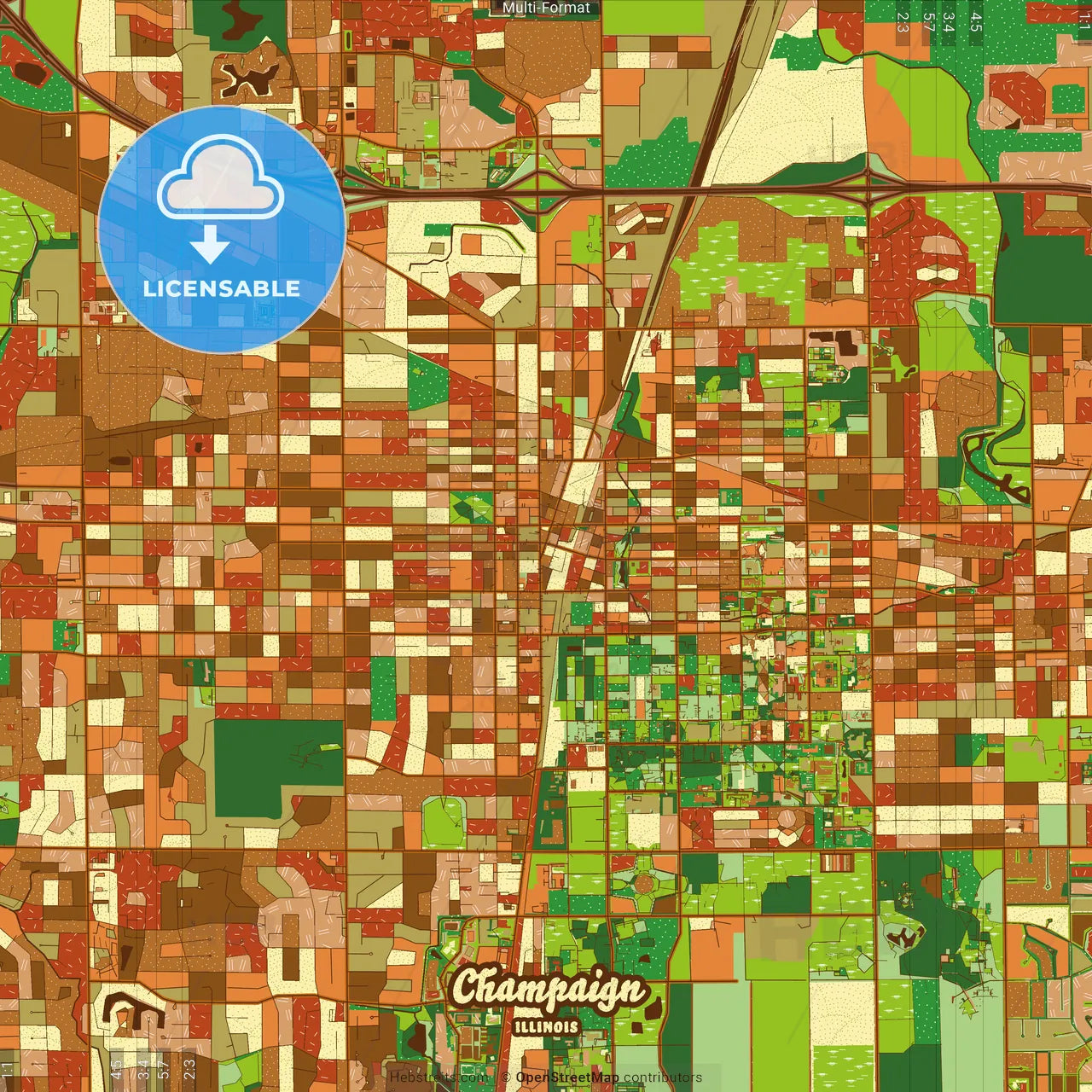 Champaign Illinois Farmhouse Poster Art Map Template