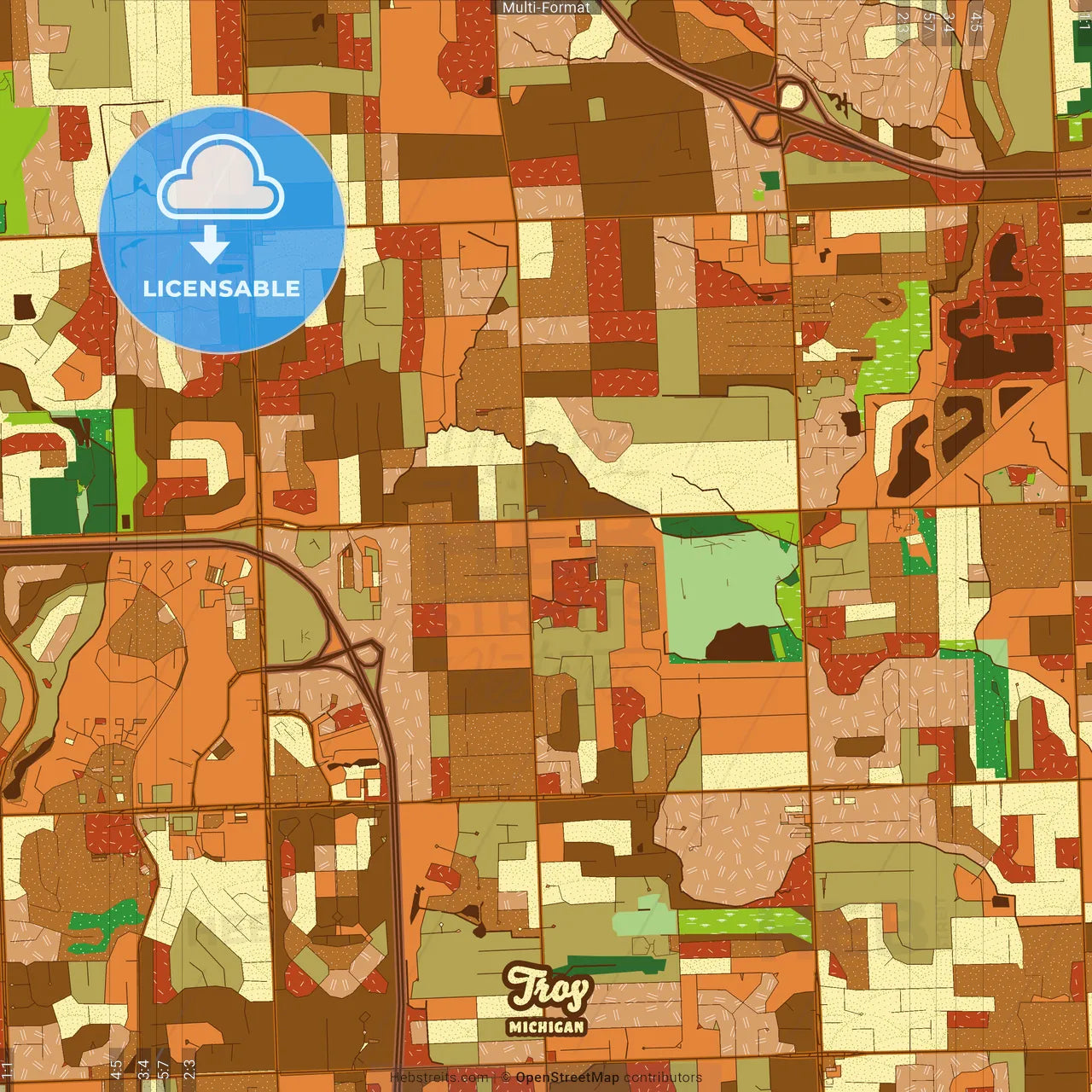 Troy Michigan Farmhouse Poster Art Map Template