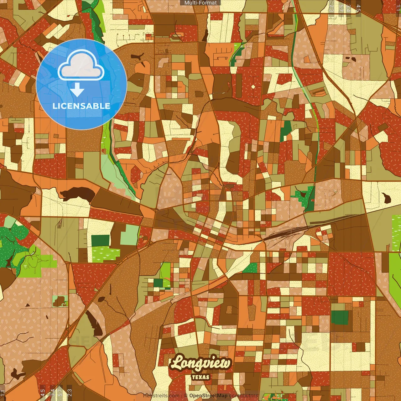 Longview Texas Farmhouse Poster Art Map Template