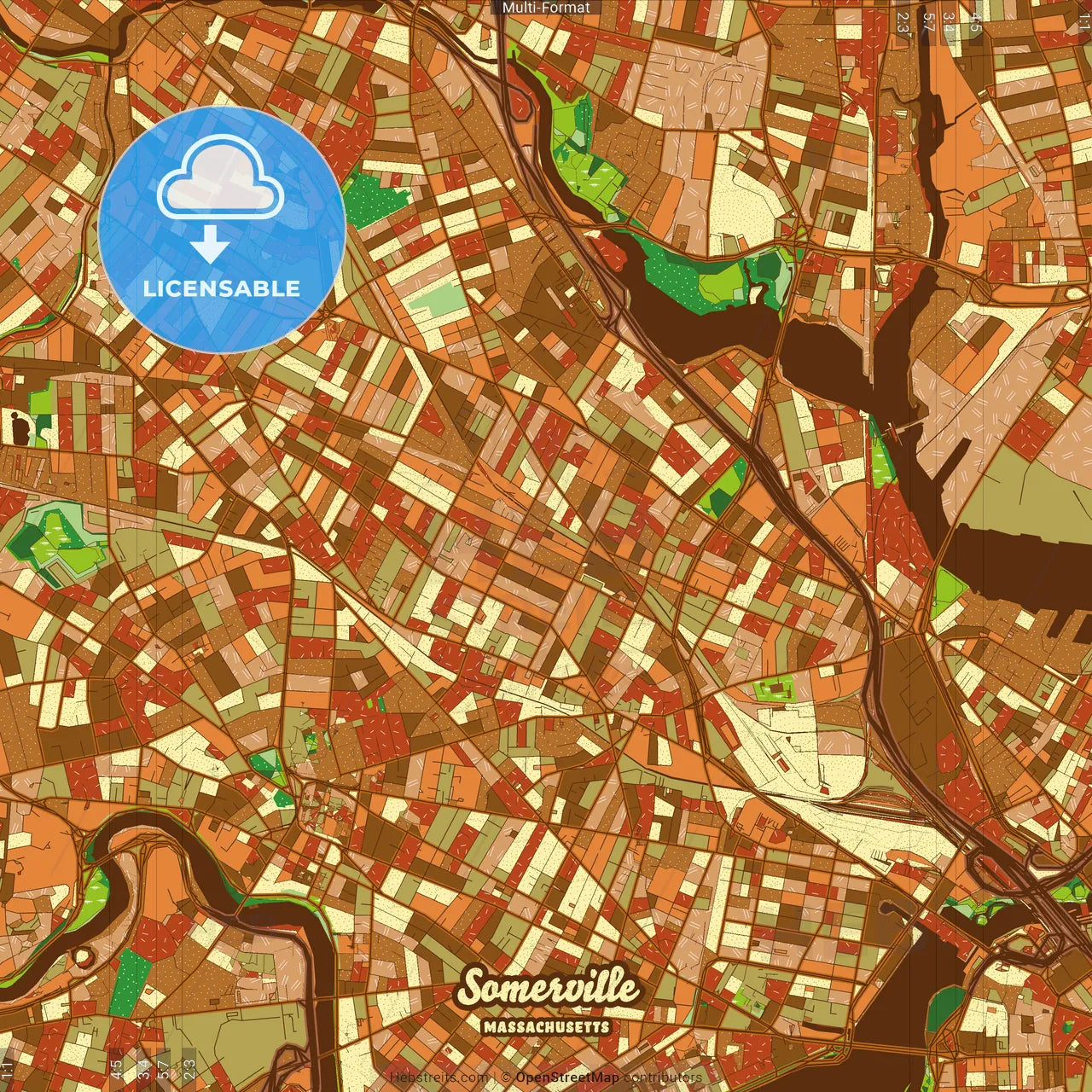 Somerville Massachusetts Farmhouse Poster Art Map Template