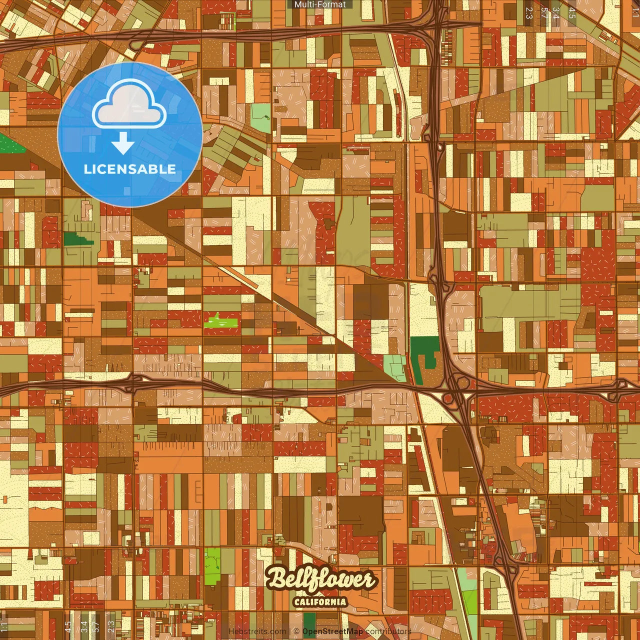 Bellflower California Farmhouse Poster Art Map Template