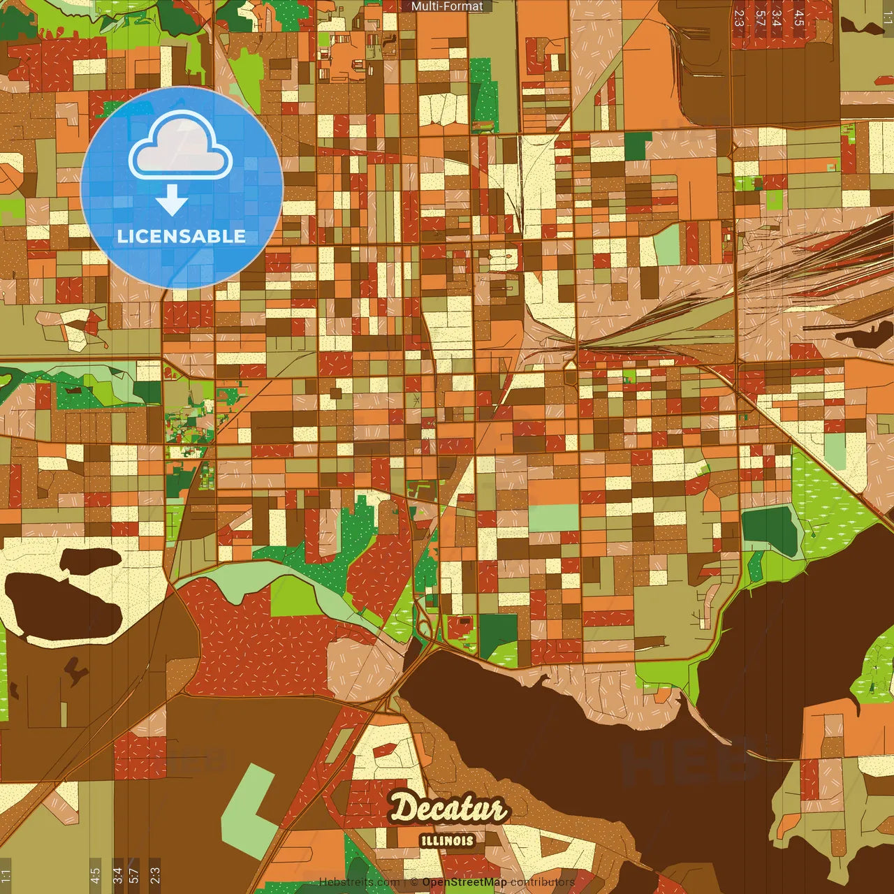 Decatur Illinois Farmhouse Poster Art Map Template