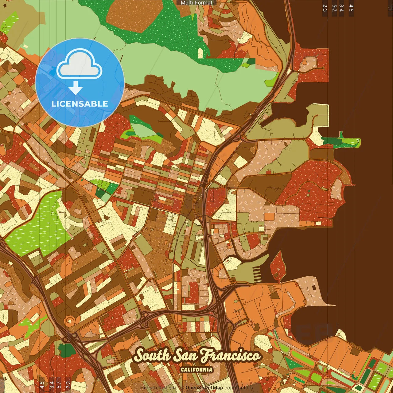 South San Francisco California Farmhouse Poster Art Map Template