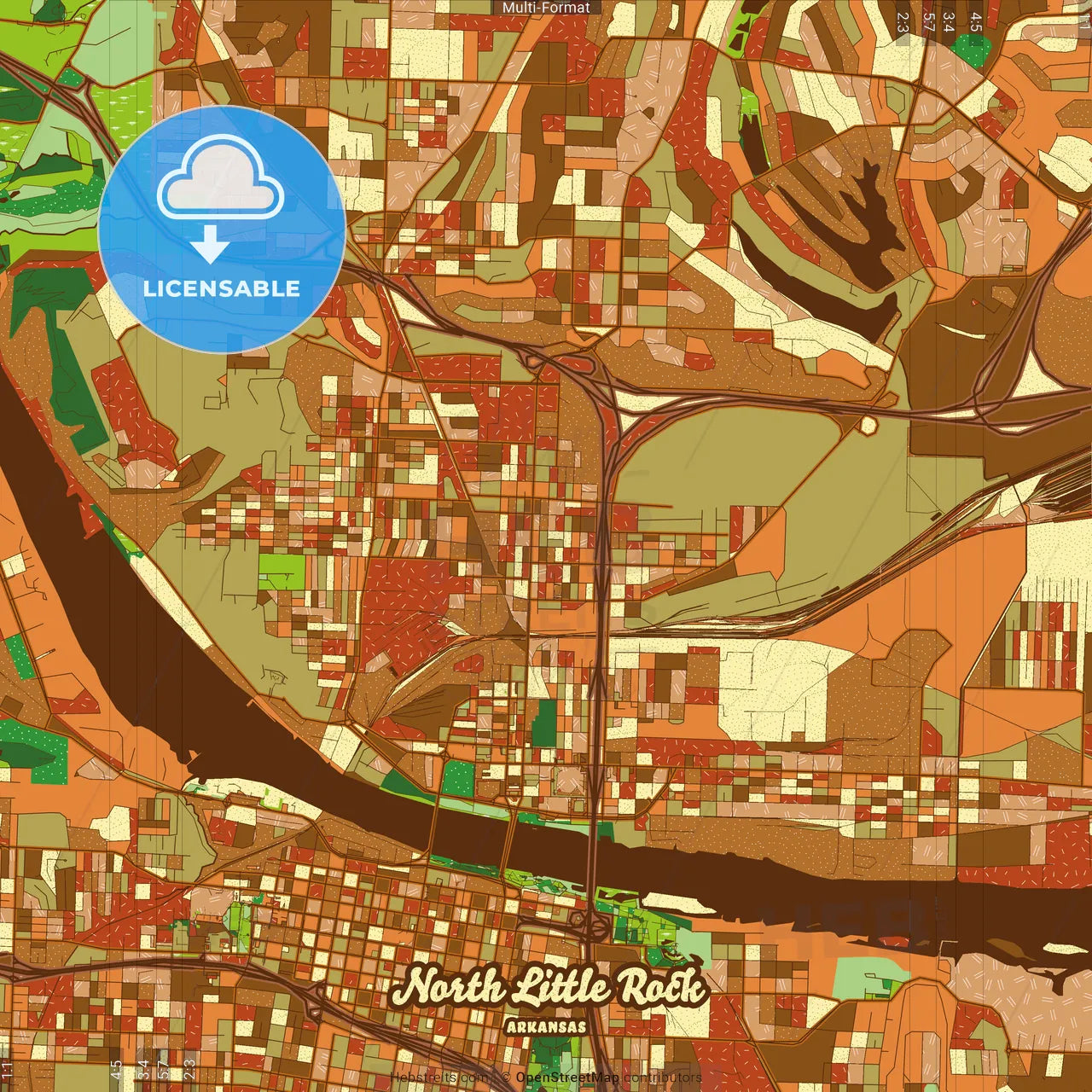 North Little Rock Arkansas Farmhouse Poster Art Map Template