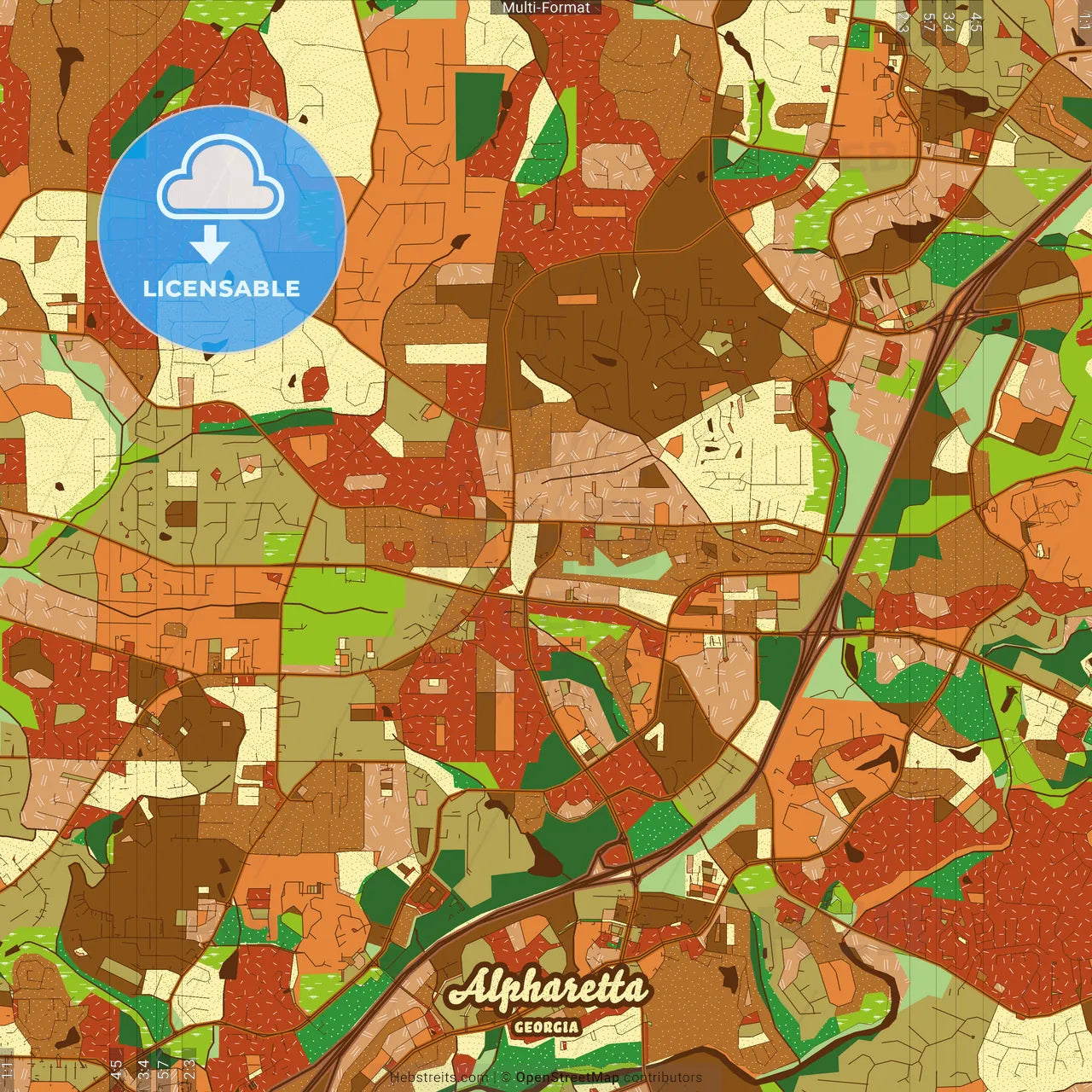 Alpharetta Georgia Farmhouse Poster Art Map Template