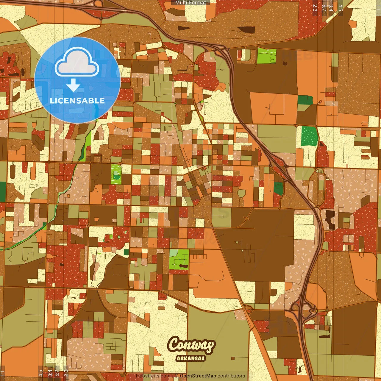 Conway Arkansas Farmhouse Poster Art Map Template