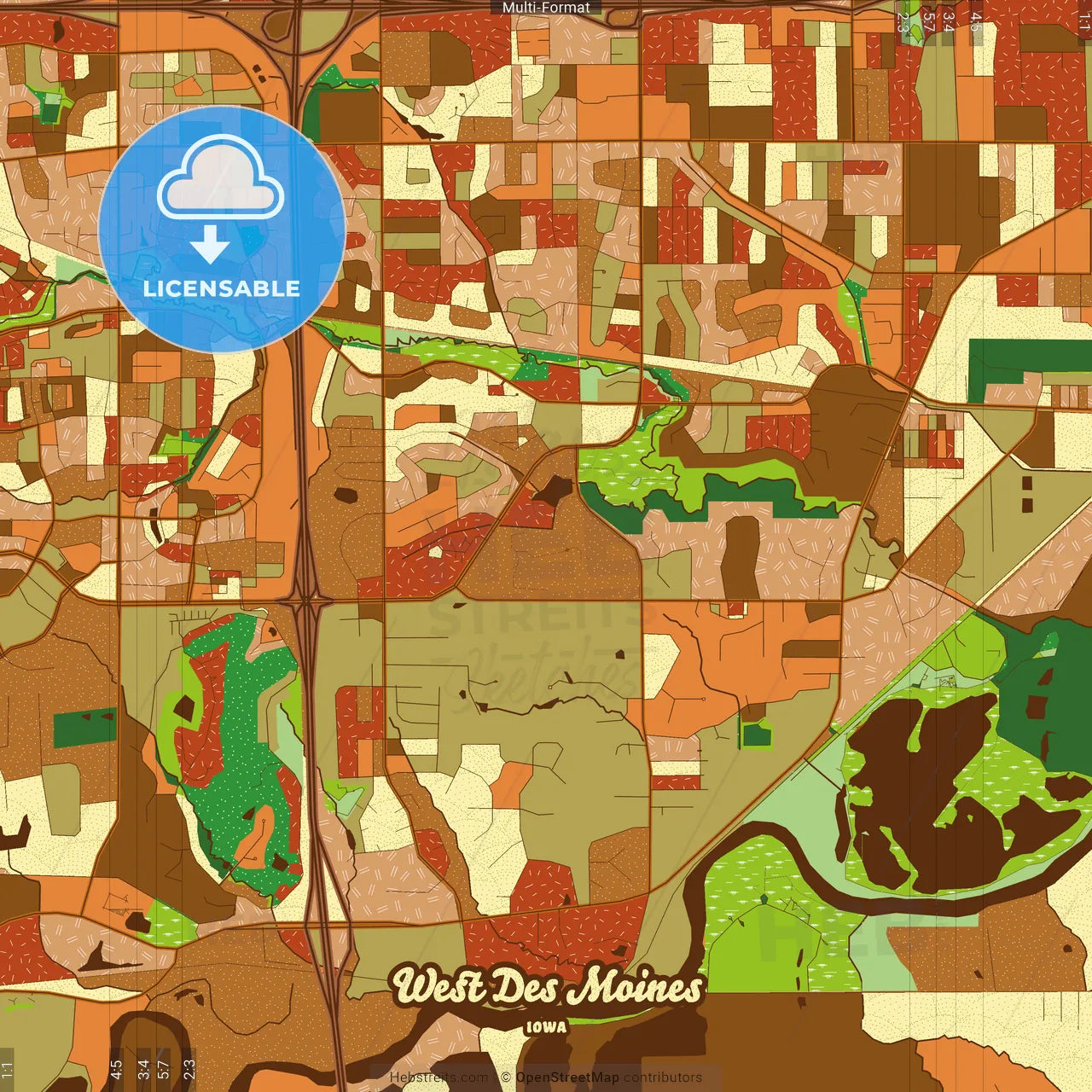 West Des Moines Iowa Farmhouse Poster Art Map Template