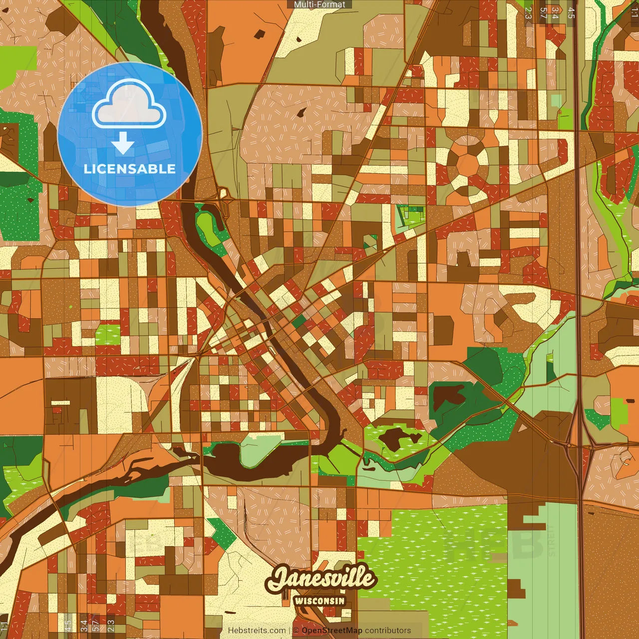 Janesville Wisconsin Farmhouse Poster Art Map Template