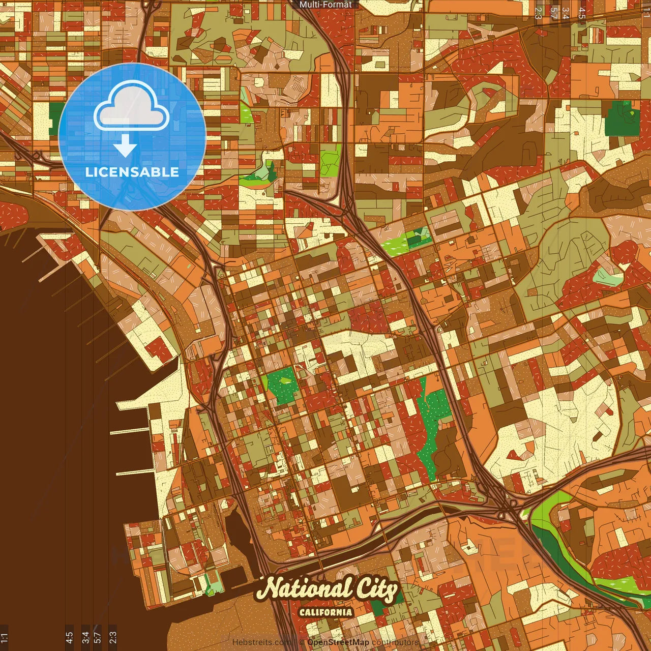 National City California Farmhouse Poster Art Map Template