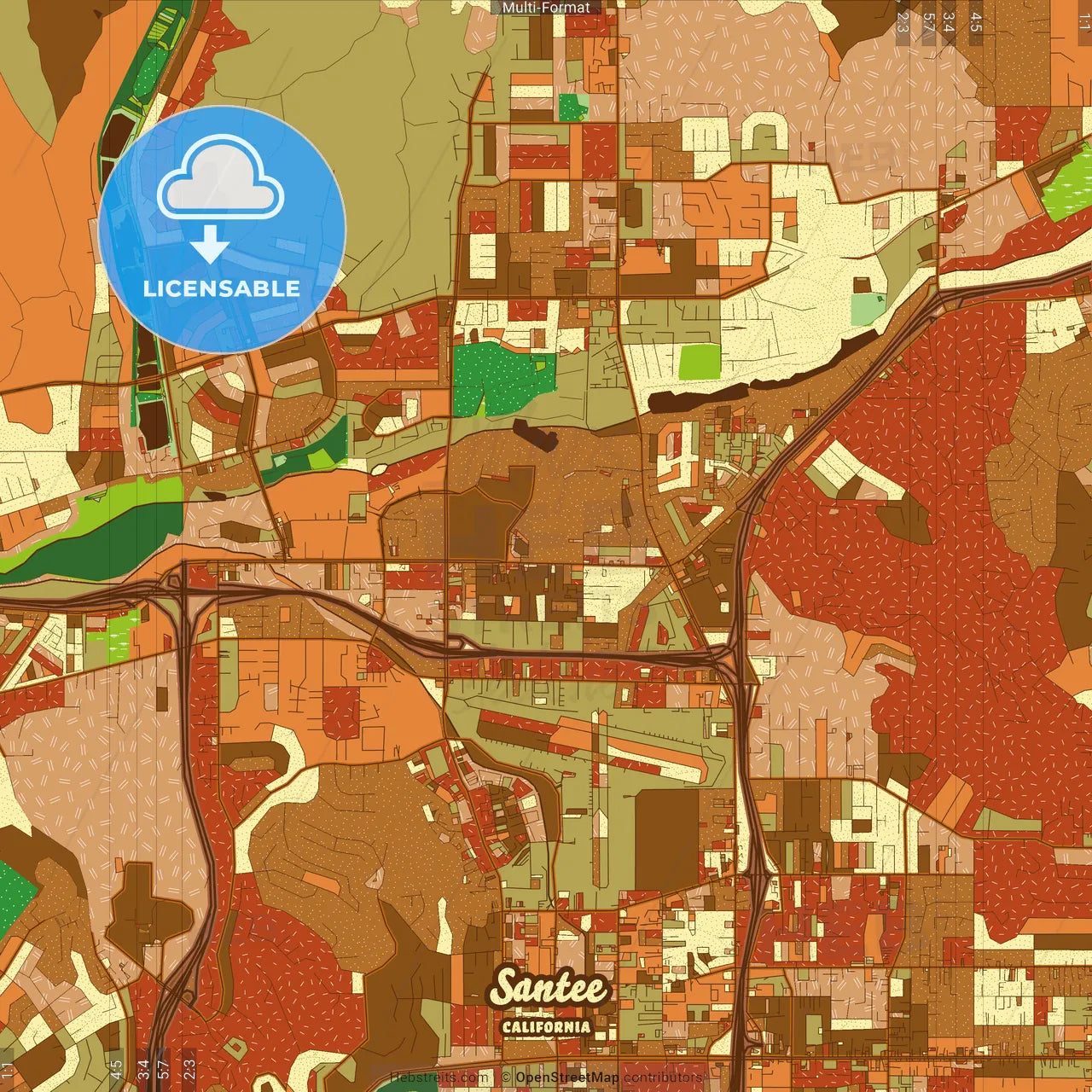 Santee California Farmhouse Poster Art Map Template