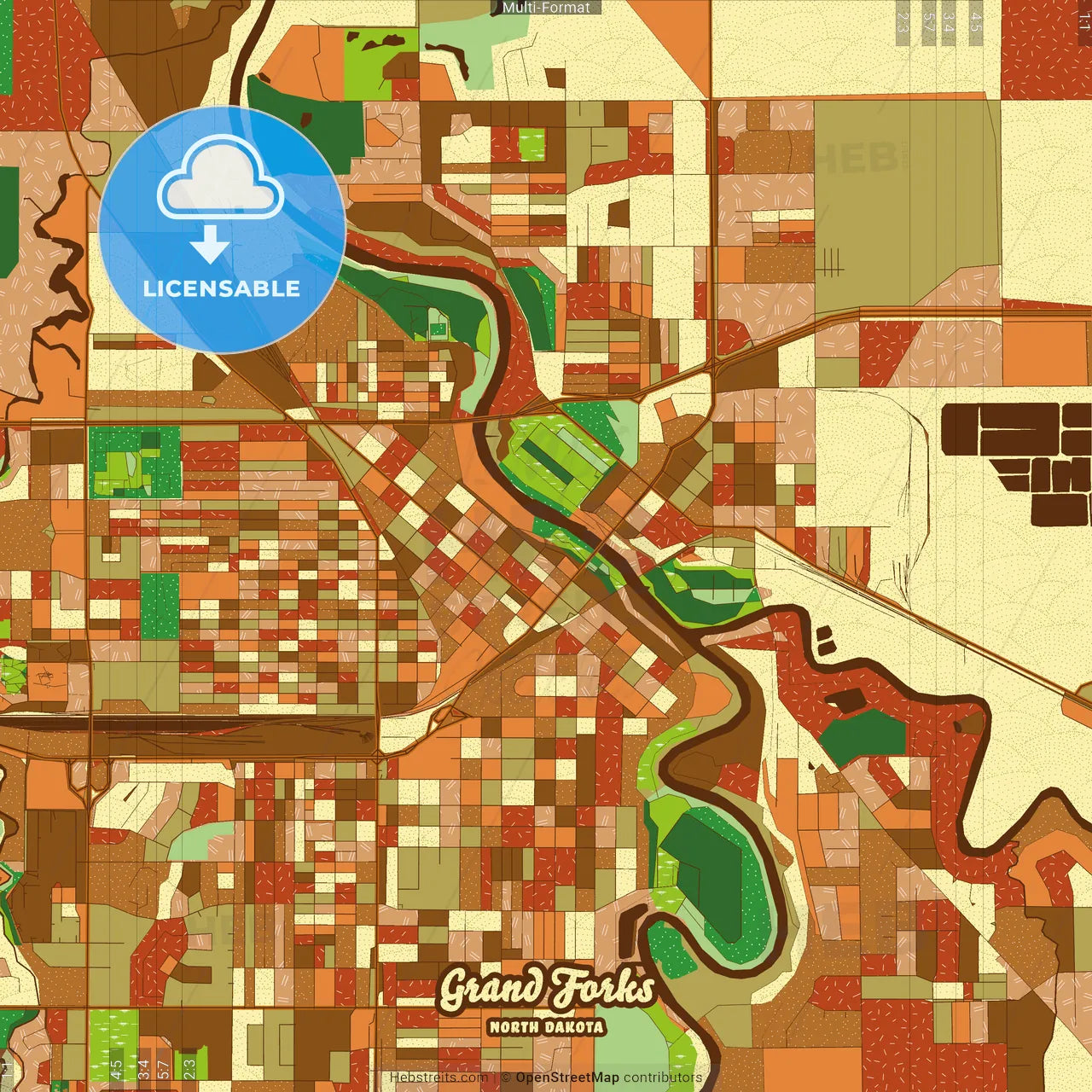 Grand Forks North Dakota Farmhouse Poster Art Map Template