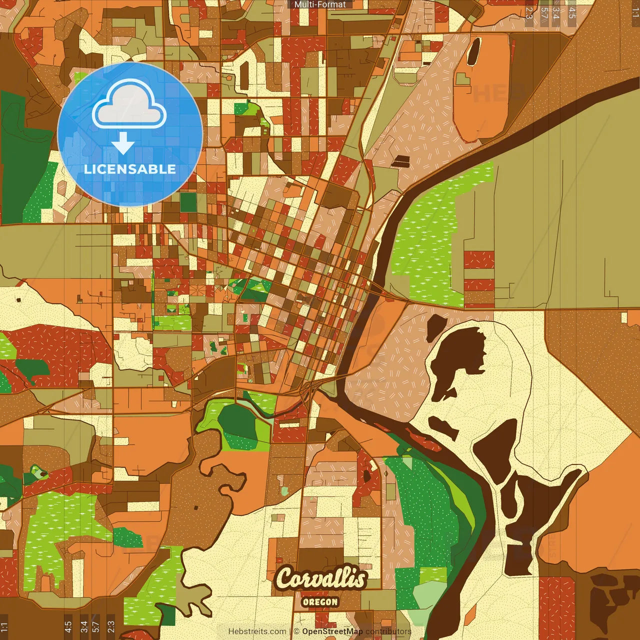 Corvallis Oregon Farmhouse Poster Art Map Template