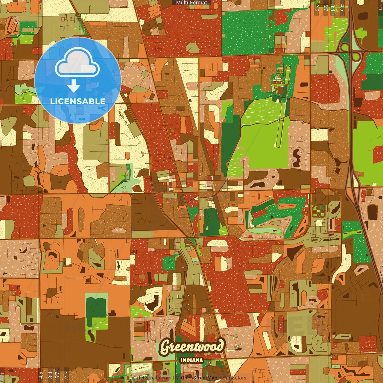 Greenwood Indiana Farmhouse Poster Art Map Template