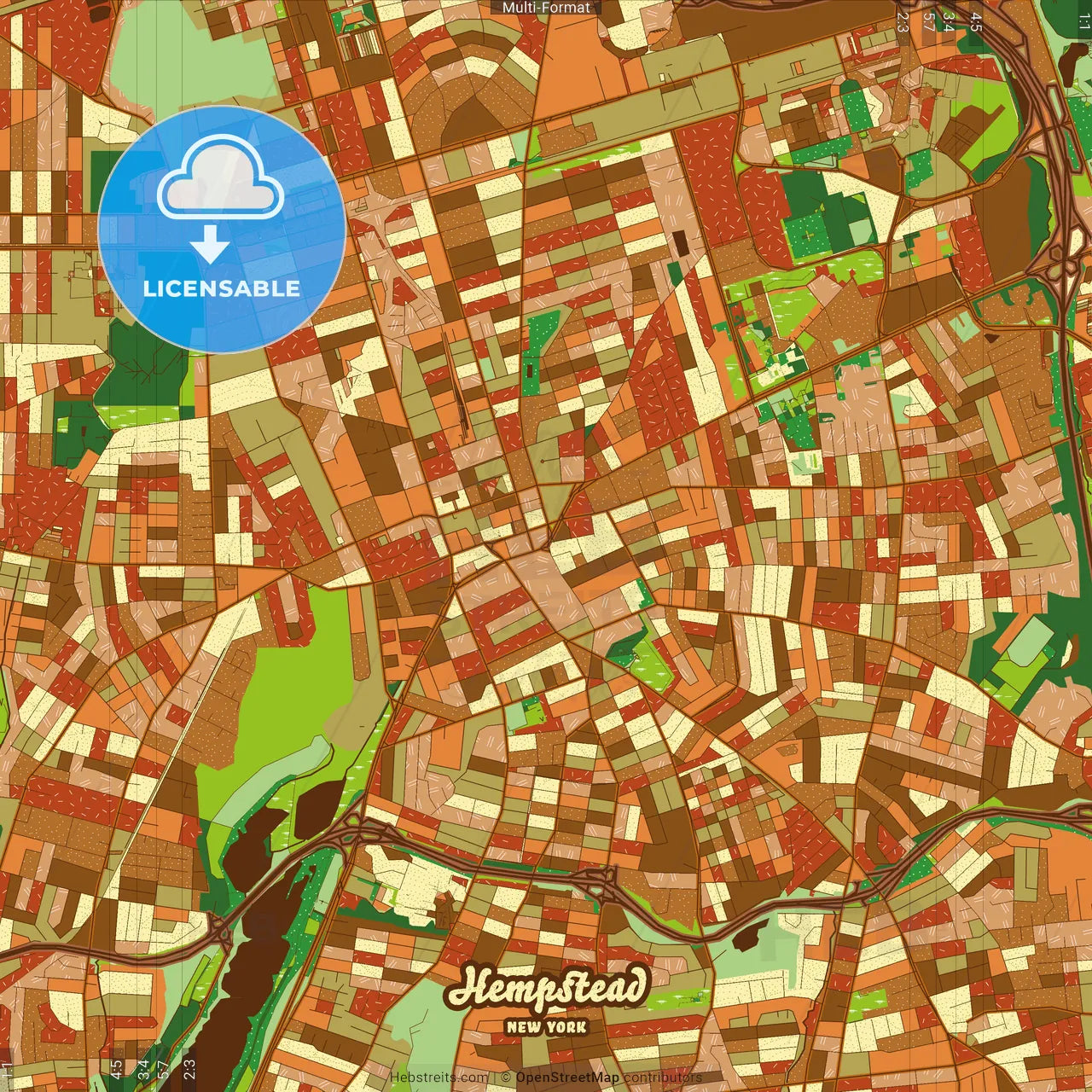 Hempstead New York Farmhouse Poster Art Map Template