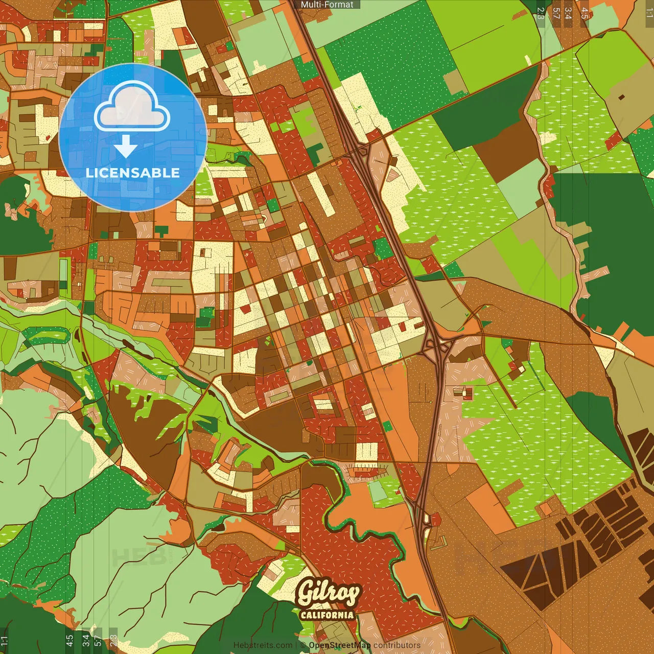 Gilroy California Farmhouse Poster Art Map Template