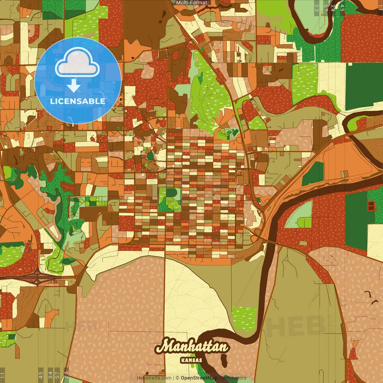 Manhattan Kansas Farmhouse Poster Art Map Template