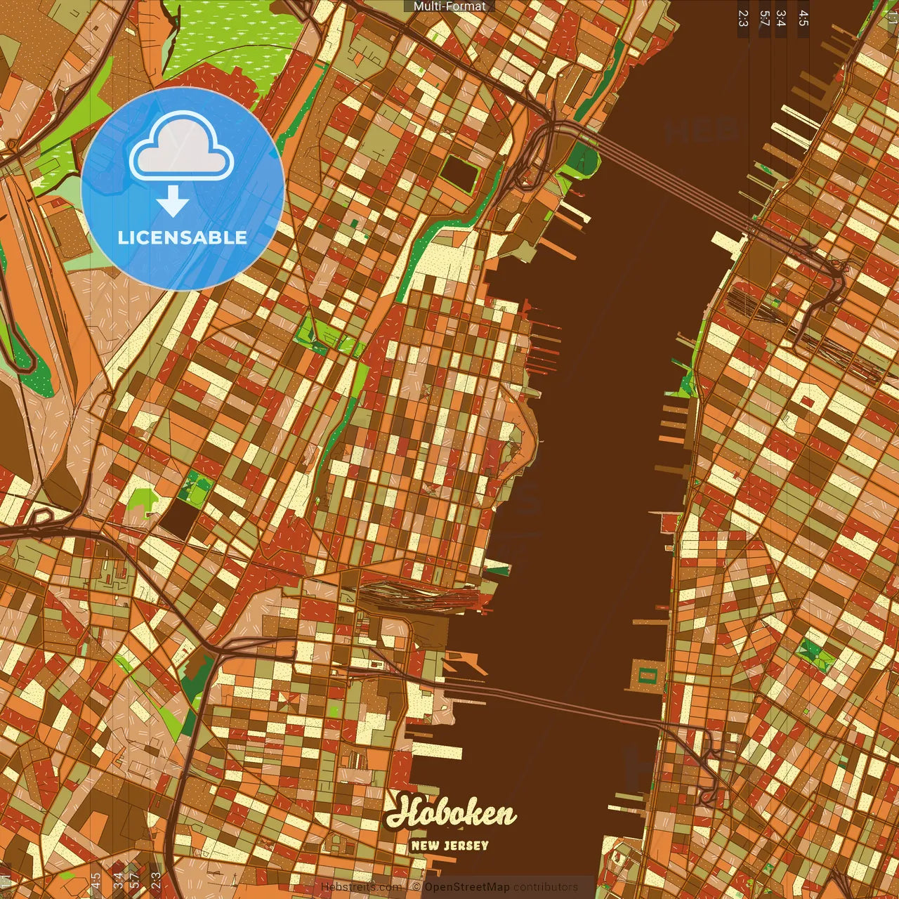 Hoboken New Jersey Farmhouse Poster Art Map Template