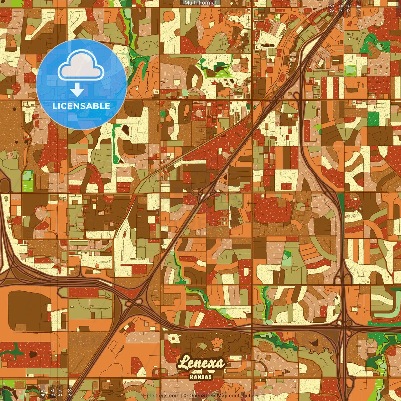 Lenexa Kansas Farmhouse Poster Art Map Template